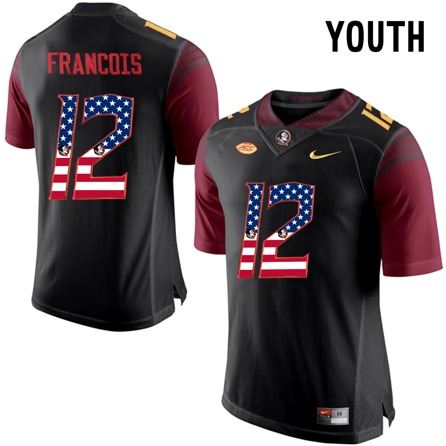 US Flag Fashion Youth Florida State Seminoles Deondre Francois #12 College Football Jersey  Black->youth ncaa jersey->Youth Jersey